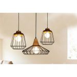 Bộ 3 Đèn thả lồng sắt đuôi gỗ dáng xòe hoa- Hình trụ